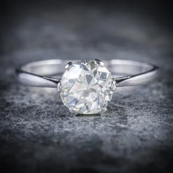 Antique Edwardian 1.45Ct Diamond Solitaire Engagement Ring Circa 1910