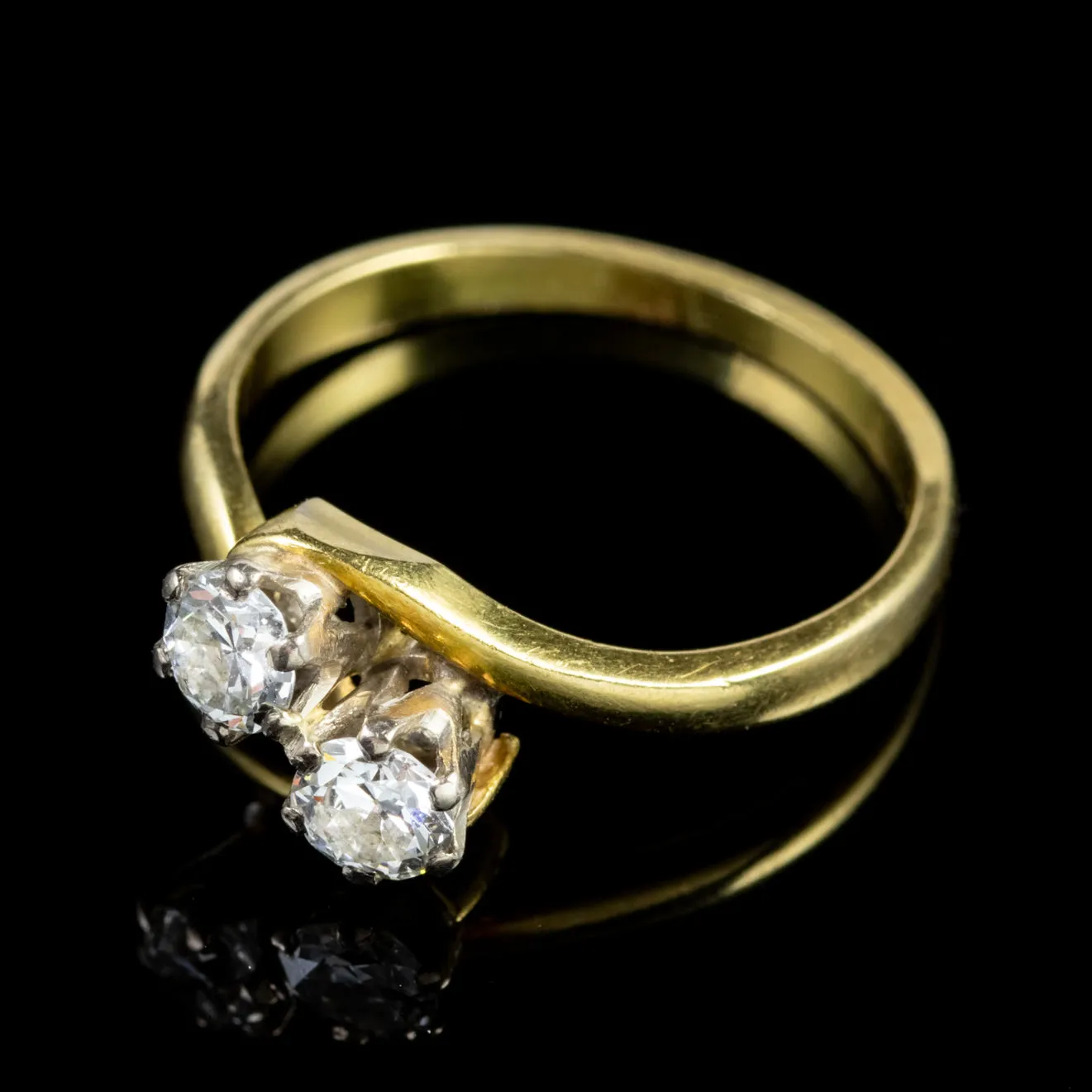 Antique Edwardian Double Diamond Twist Engagement Ring 18Ct Gold Circa 1910