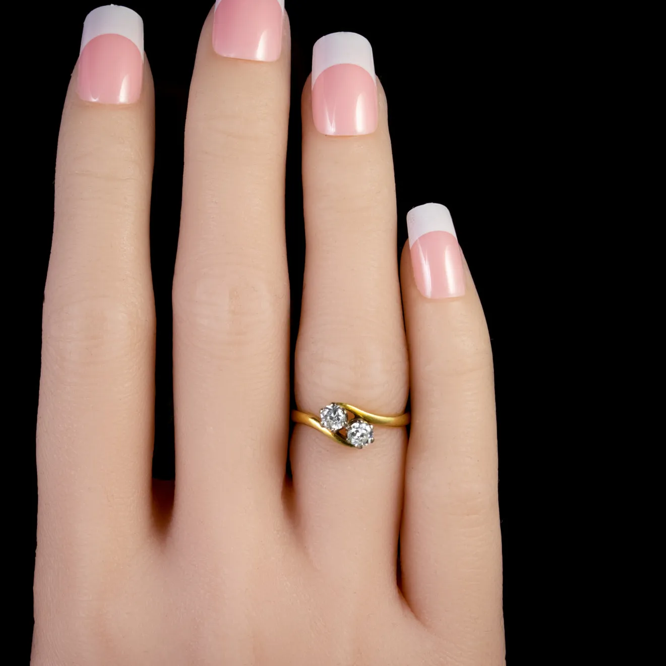 Antique Edwardian Double Diamond Twist Engagement Ring 18Ct Gold Circa 1910