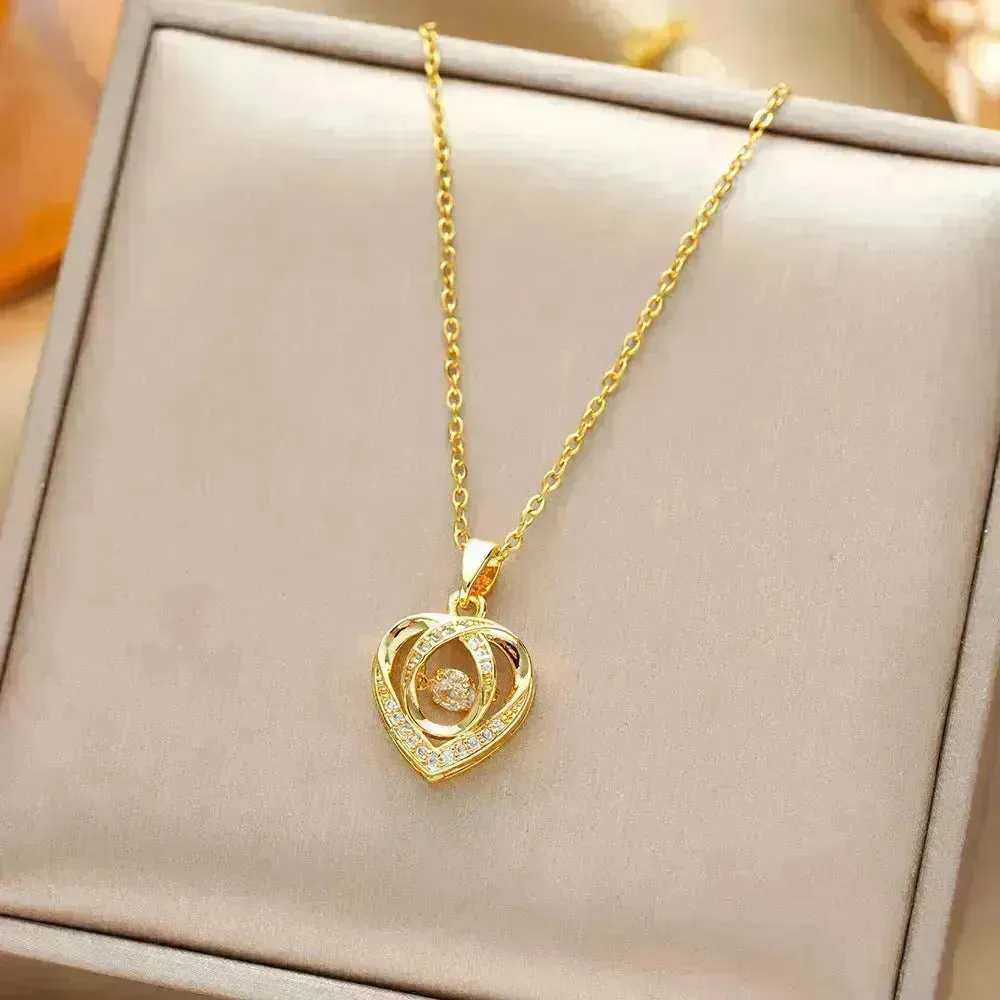 Fashion Dancing Love Necklace With Rhinestones Personality Creative Clavicle Chain Heart-shaped Necklace For Valentine's Day Gift