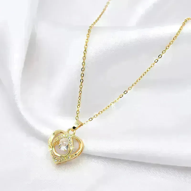 Fashion Dancing Love Necklace With Rhinestones Personality Creative Clavicle Chain Heart-shaped Necklace For Valentine's Day Gift