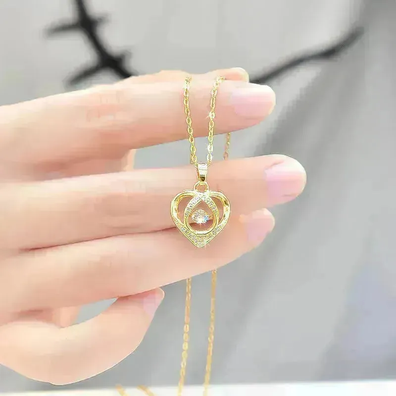 Fashion Dancing Love Necklace With Rhinestones Personality Creative Clavicle Chain Heart-shaped Necklace For Valentine's Day Gift