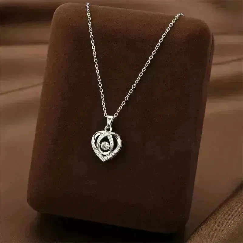 Fashion Dancing Love Necklace With Rhinestones Personality Creative Clavicle Chain Heart-shaped Necklace For Valentine's Day Gift