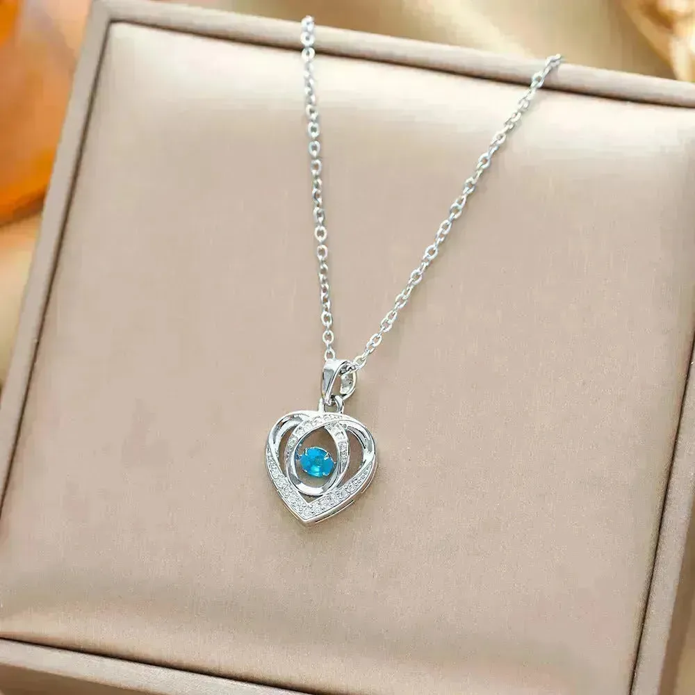 Fashion Dancing Love Necklace With Rhinestones Personality Creative Clavicle Chain Heart-shaped Necklace For Valentine's Day Gift