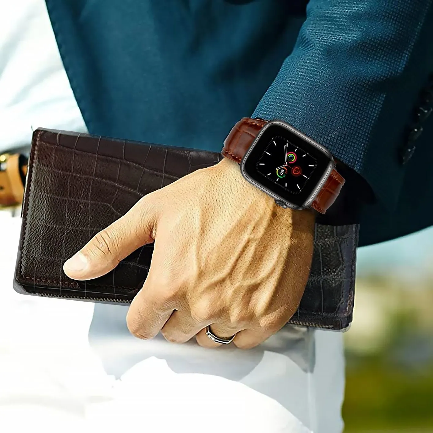 Light Brown Alligator Leather Strap for Apple Watch Ultra Series 8 7 6 5 4 3 SE | AW-06