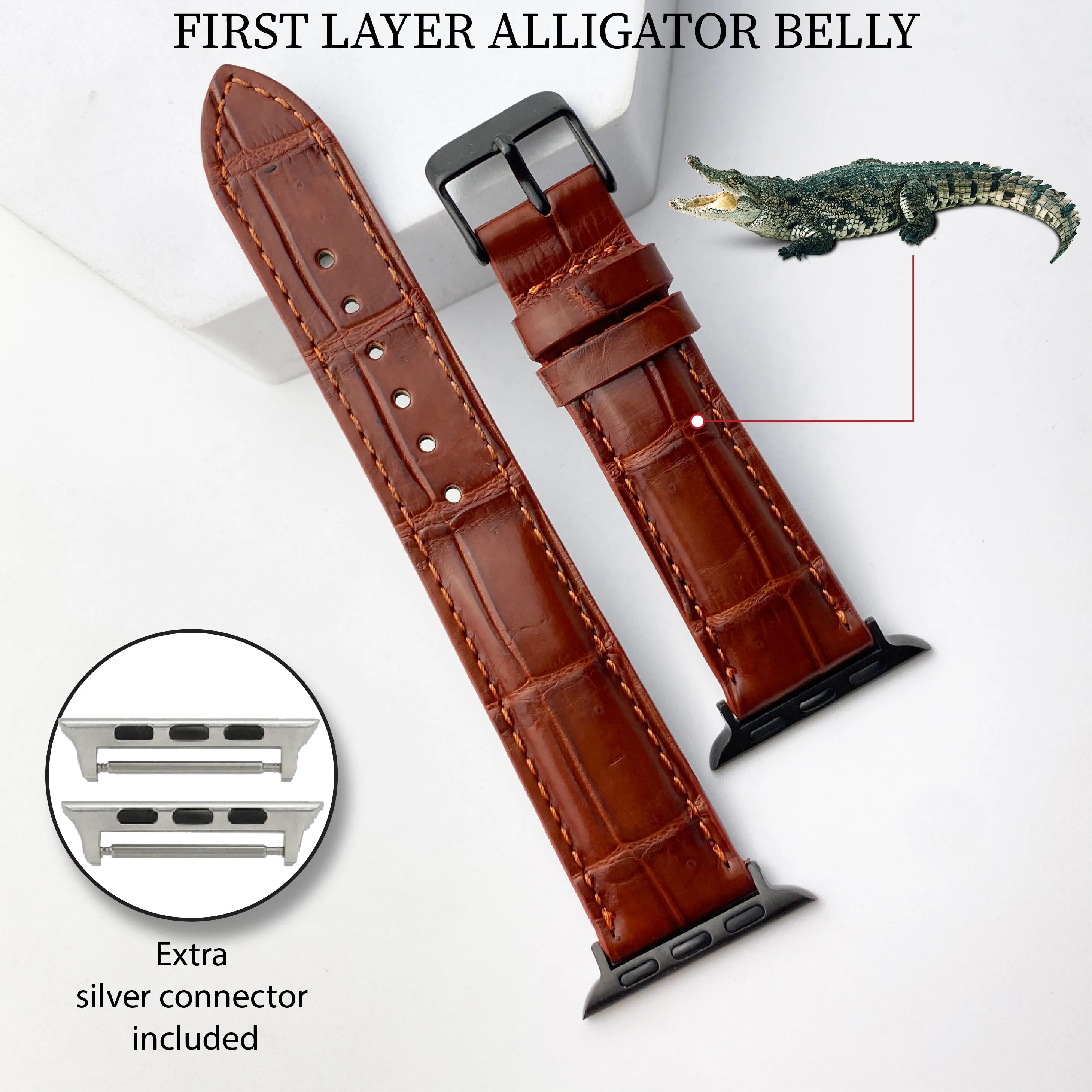 Light Brown Alligator Leather Strap for Apple Watch Ultra Series 8 7 6 5 4 3 SE | AW-06