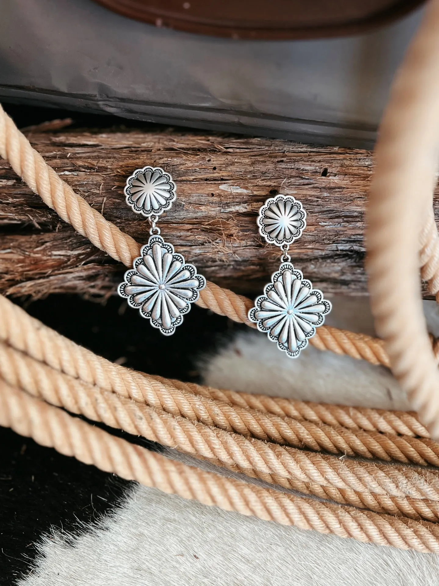 Silver Post Concho Earrings