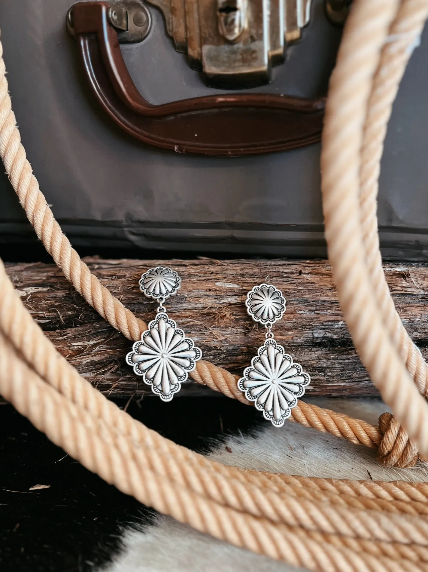 Silver Post Concho Earrings