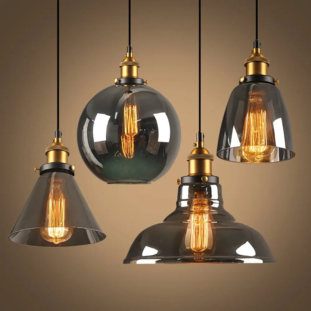 Smoky Glass Vintage Industrial Pendant Lights perfect for Lofts, and Retro Café Bar Dining