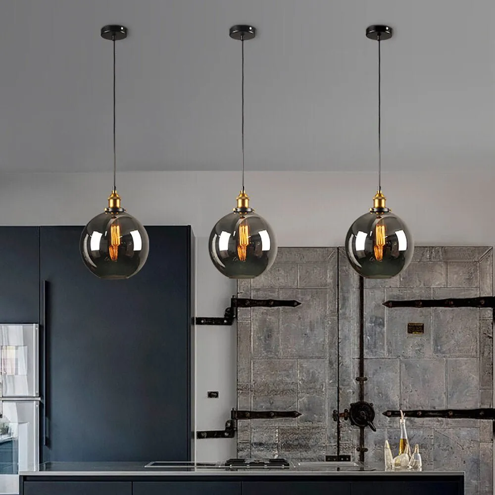 Smoky Glass Vintage Industrial Pendant Lights perfect for Lofts, and Retro Café Bar Dining