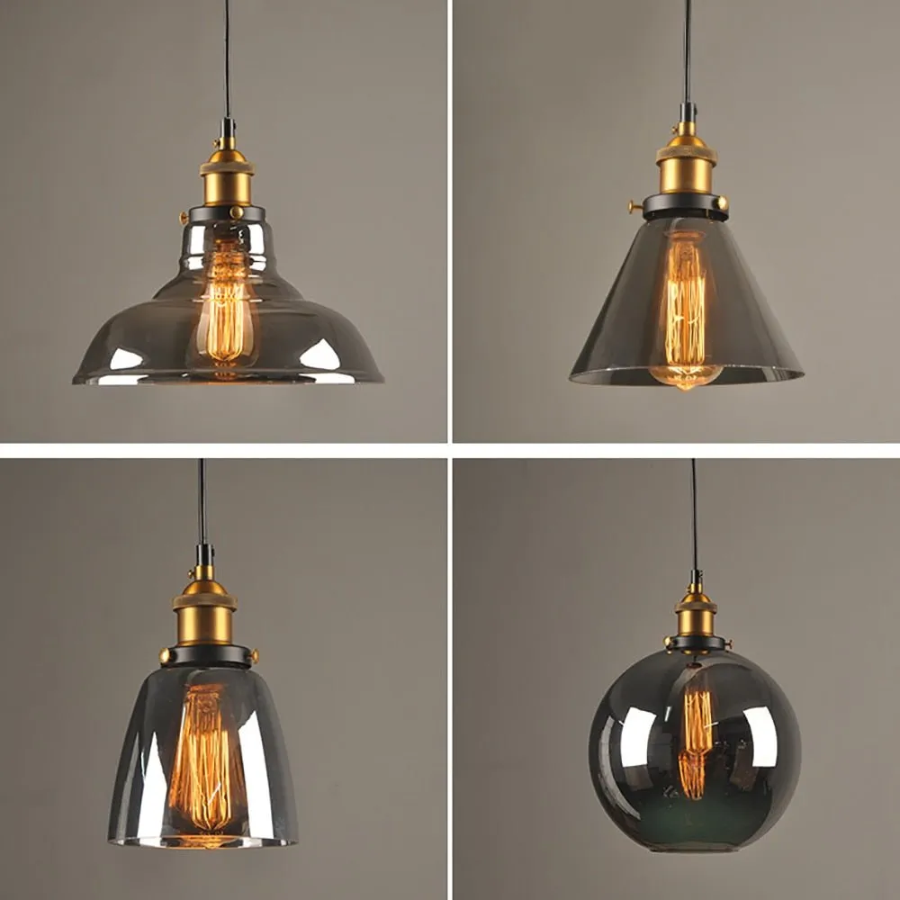 Smoky Glass Vintage Industrial Pendant Lights perfect for Lofts, and Retro Café Bar Dining