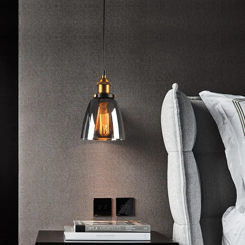 Smoky Glass Vintage Industrial Pendant Lights perfect for Lofts, and Retro Café Bar Dining