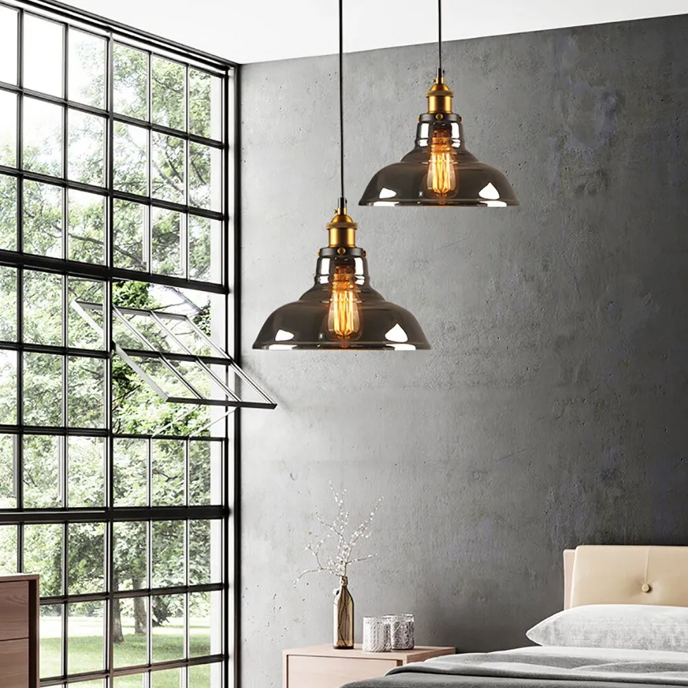Smoky Glass Vintage Industrial Pendant Lights perfect for Lofts, and Retro Café Bar Dining