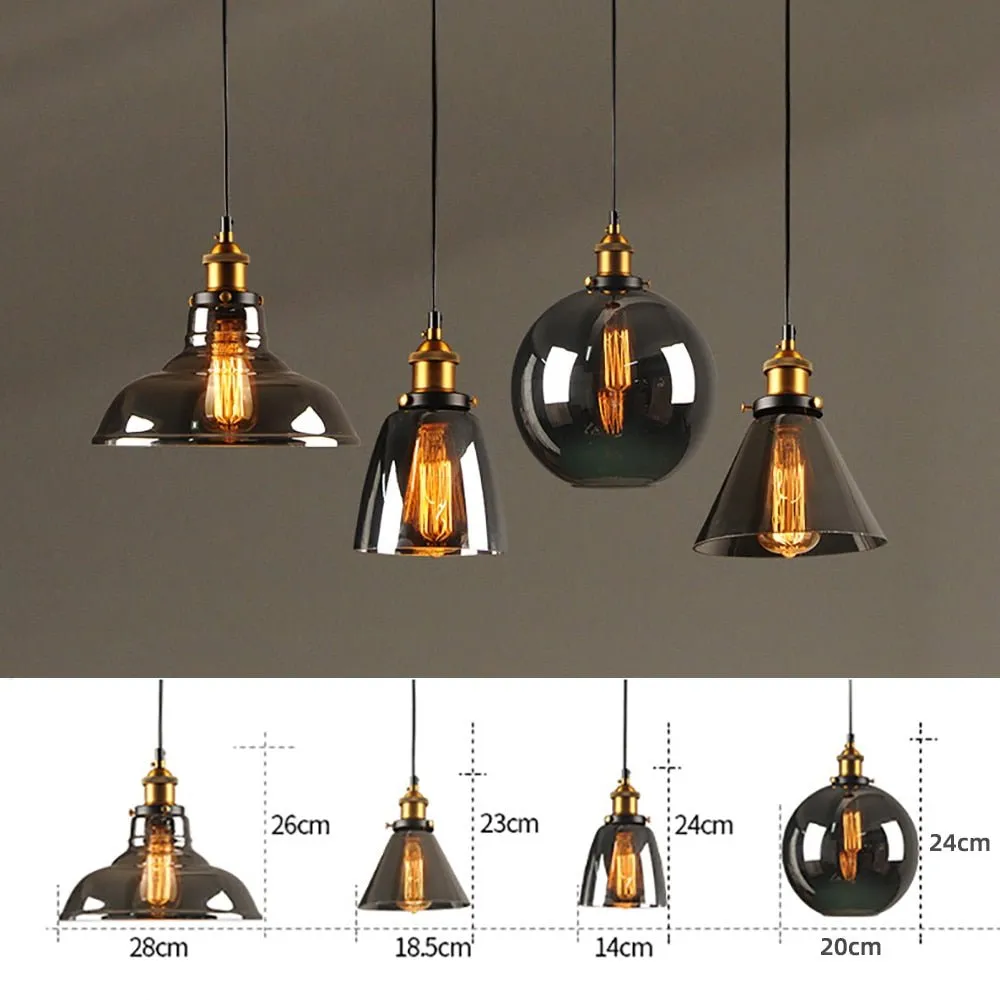 Smoky Glass Vintage Industrial Pendant Lights perfect for Lofts, and Retro Café Bar Dining
